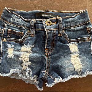 Blue Distressed Denim Shorts with Frayed Hem